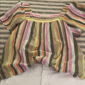 LOFT Pink and Orange Blouse with Vertical Stripes